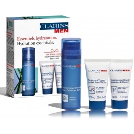 Clarins Men Hydration Essentials komplekt meestele (50 ml näopalsam + 30 ml šampoon/dušigeel + 30 ml näopesu)