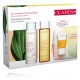 Clarins Cleansing Essentials набор (200 мл молочко + 200 мл лосьон + 15 мл отшелушивающее средство + косметичка)