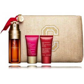 Clarins Double Serum & Multi-Active vananemisvastane komplekt näole (50 ml. seerum + 15 ml. päevakreem + 15 ml. öökreem + kosmeetikakott)