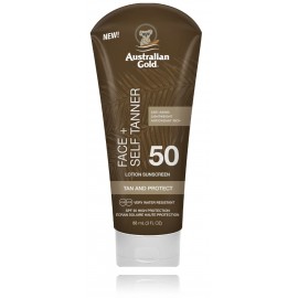 Australian Gold Face+ Self Tanner Sunscreen Lotion SPF50 kaitsev päikesekreem näole isepruunistajaga