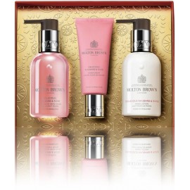 Molton Brown Delicious Rhubarb & Rose kätehoolduskomplekt (losjoon 100 ml + seep 100 ml + kreem 40 ml)